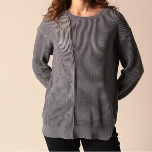 All Saints Gray Crew Neck Sweater with Ribbed Knit Design